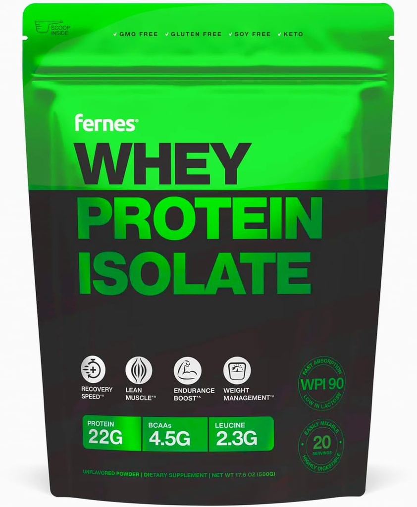 100% Grass-Fed Whey Protein Isolate pulver for kvinner og menn 22g med 4,5g BCAAs ikke-GMO Hormon-fri ingen kunstige keto ren og ren lav leukopine WPI 90 for overlegen digestibilitet - 20 Services