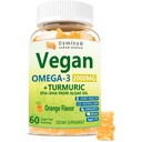 Vegan Omega 3 & gummier 2500mg, Algae Omega 3 DHA 800mg&EPA 400mg, med MSM, vitamin D3, gurkemeie rot ekstrakt for hjernen, øye, ledd, fiskeolje kosttilskudd alternativ, sukker gratis