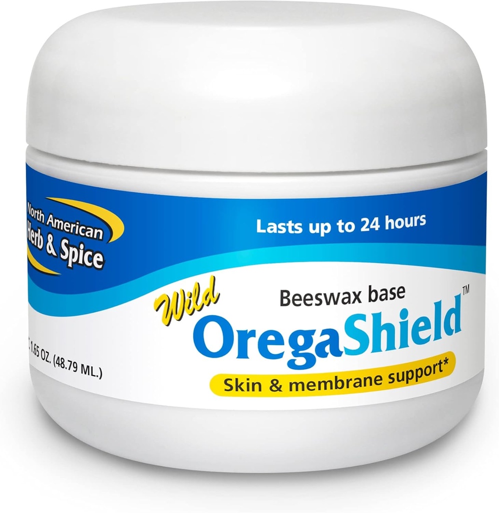 NORTH AMERICAN HERB & SPICE OregaShield - 2 oz - Hud & Membran Support - Wild Spice Olier i en Beeswax Base - varer opp til 24 timer - Ikke-GMO