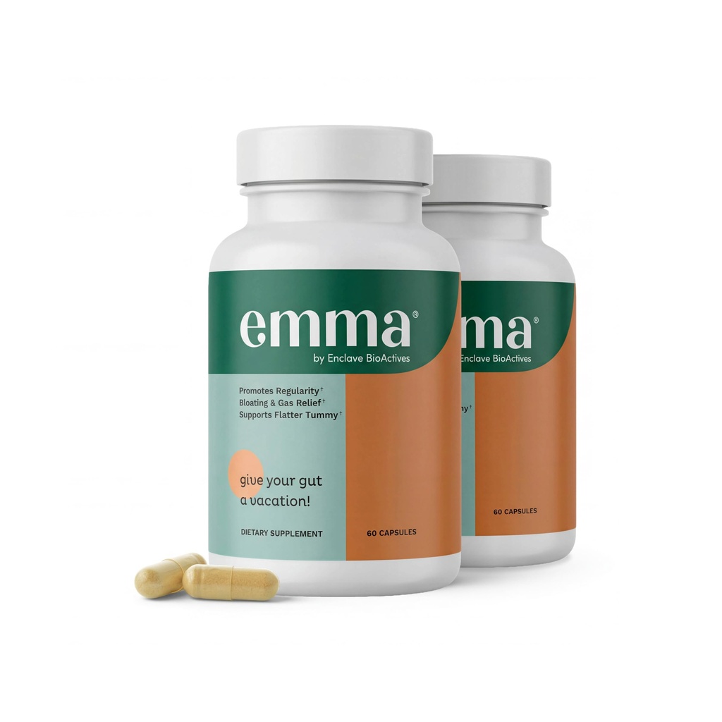 Emma Gut Helse - 2 Pack - Gas og Bloating Relief, Stivhet, Leaky Gut Repair - Gut Cleanse & Restore Digestion - Reguler Bowel Movement. Probiotika og laxativt alternativ, 120 kapsler