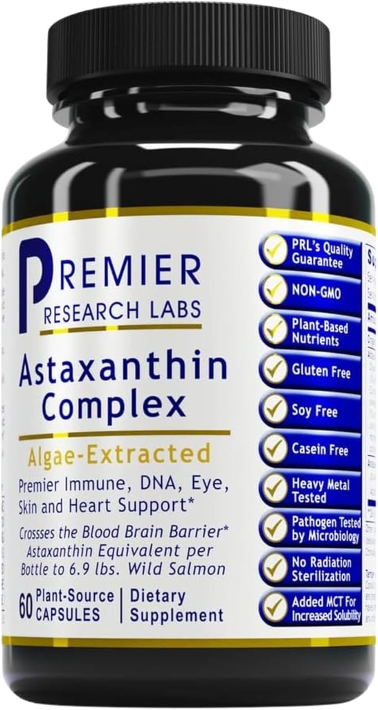 Premier Research Labs Premier Astaxanthin Complex - Astaxanthin Supplements, Astaxanthin 4mg per kapsel, utgitt fra Algae, Antioksidant støtte for kvinner og menn - 60 Vegetariske kapsler