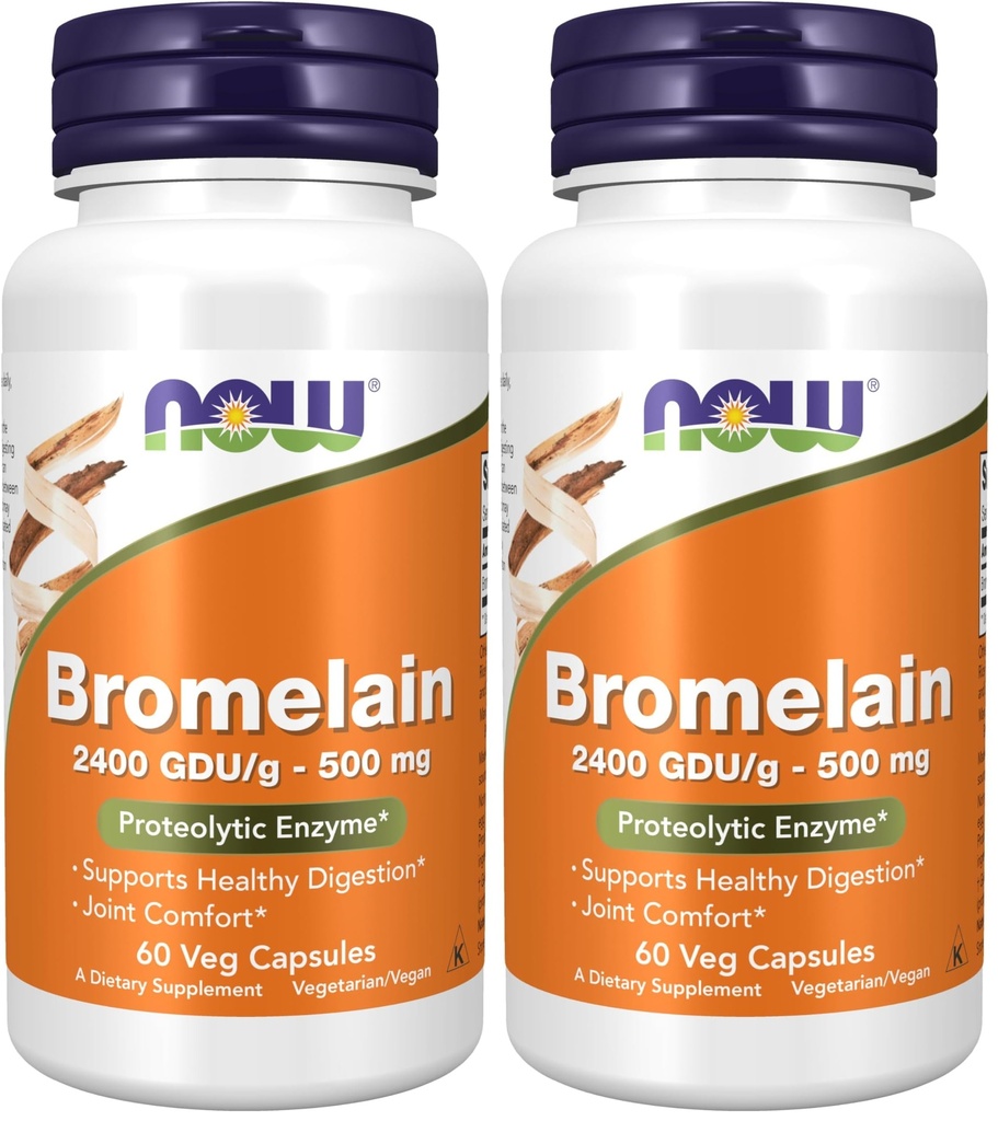 NU Kosttilskudd, Bromelain (Naturlig proteolytisk enzym) 2.400 GDU/g - 500 mg, Naturlig proteolytisk enzym*, 60 Veg Kapsler (Pack of 2)