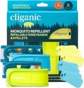 Cliganic Mosquito Repellent Pack (4 Wristbands + 8 Refill Pellets) - Justerbar, naturlig DEET-fri, essensiell olje infusert