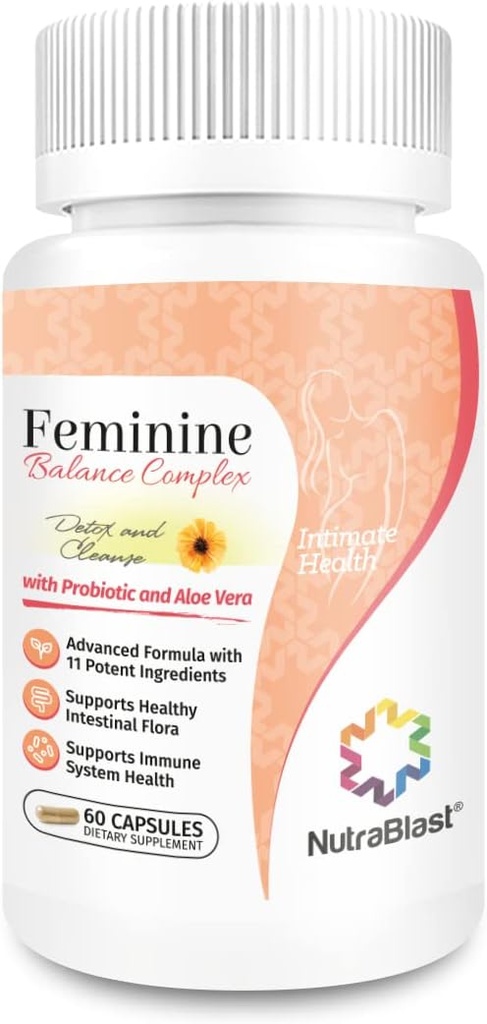 NutraBlast Feminin Balance Complex (60 kapsler)  Vagi Vaginal Detox & Cleanse Probiotika | Støtter Sunn Intestinal Flora & Immune funksjon | Avansert formel med 11 Alle naturlige ingredienser