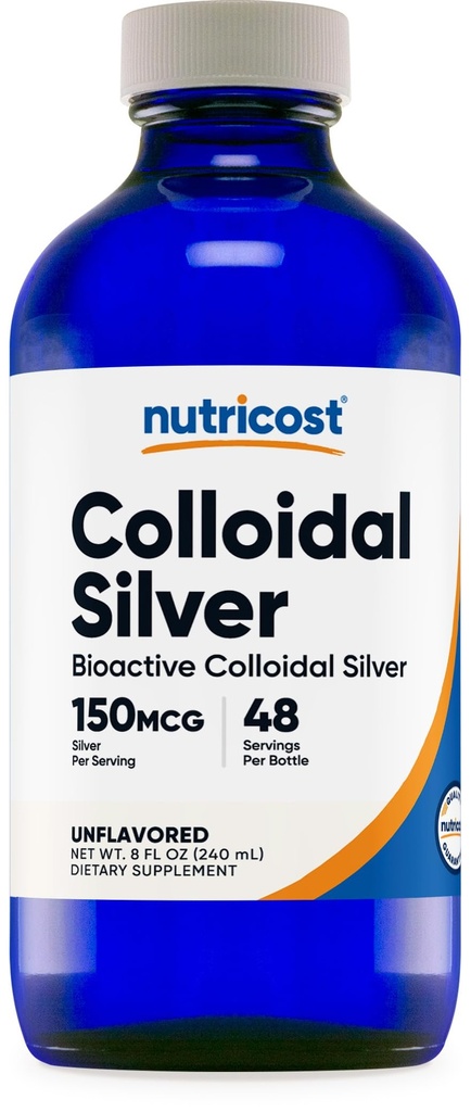 Nutricost Colloidal Silver 8oz - Cobalt Blå Glassflasker, Bio-Active Colloidal Silver