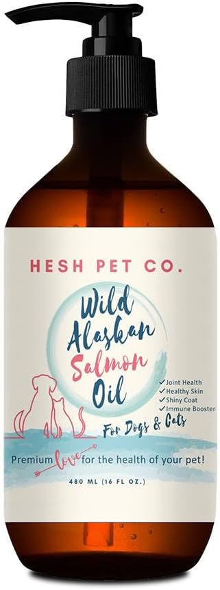 Premium Wild Alaskan lakseolje for hunder og katter 16oz hud og coat naturlig flytende mat supplement for kjæledyr, fiskolje, Omega 3, EPA + DHA fettsyrer for felles funksjon, immun og hjerte helse!