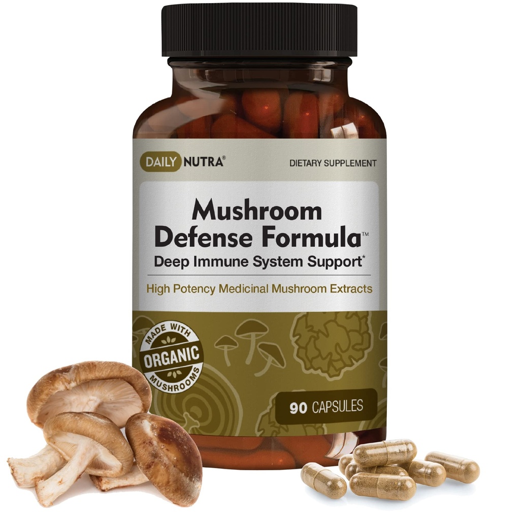 DailyNutra Mushroom Defense Formula - immunstøtte Supplement ® Organic Mushrooms, varmt vann ekstrahert - Reishi, Chaga, Maitake, Shiitake & Turkey Tail (90 kapsler)