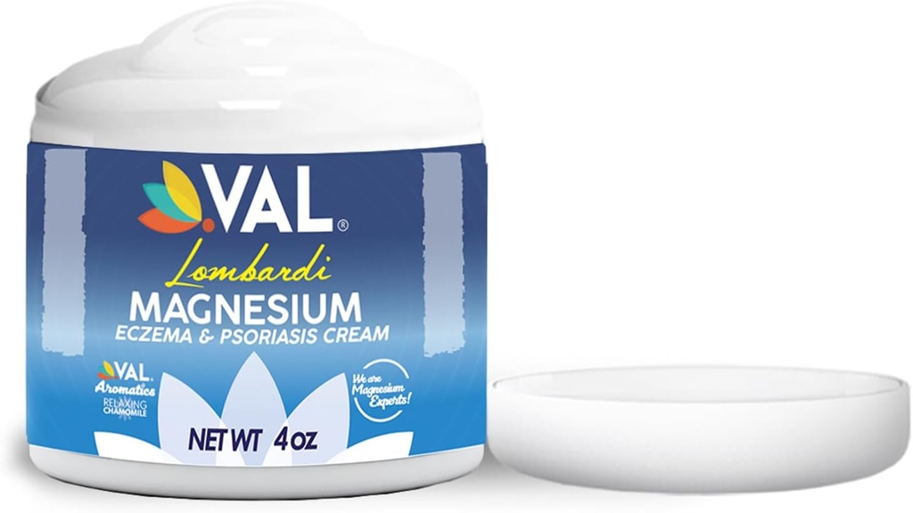 VAL Magnesium Cream for Eczema & Psoriasis | Naturlig moisturizer med Zechstein Magnesium, havregryn, Aloe, Kamille, Vitamin E – Fast Itch Relief | 4oz