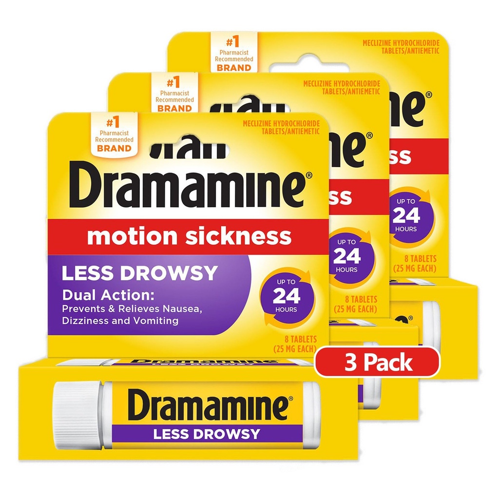 Dramamine hele dagen Mindre Drowsy, Motion Sykefall, 8 greve, 3 pakke