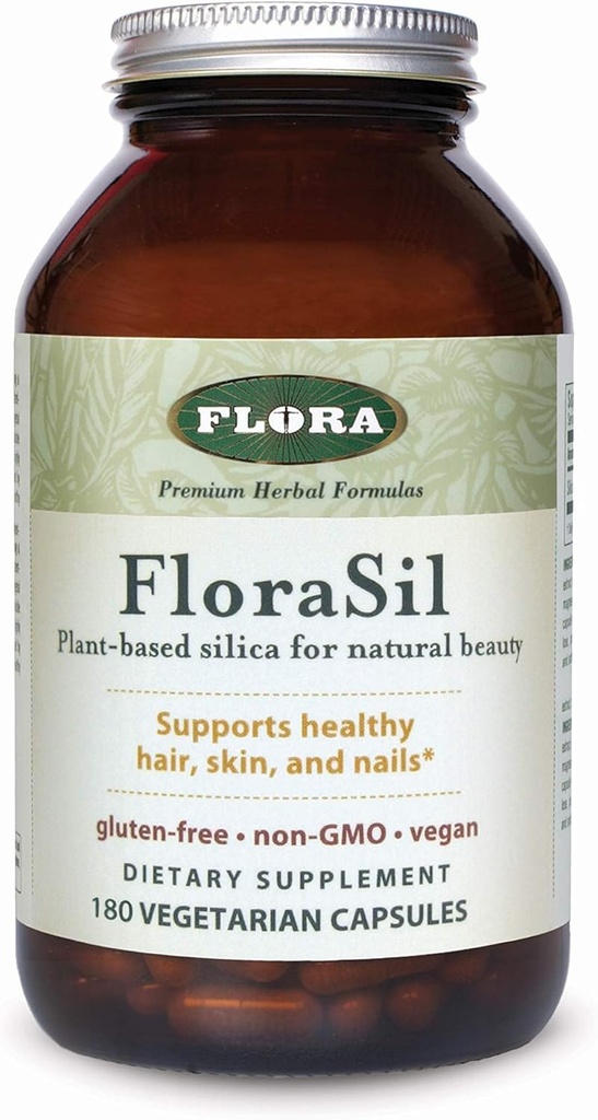 Flora - FloraSil Silica Supplement - Naturlig skjønnhetsstøtte - støtter hår, hud, negl og bein styrke - Plantebasert Silica fra hestehale ekstrakt - Vegan - 180 kapsler (180 serveringer)
