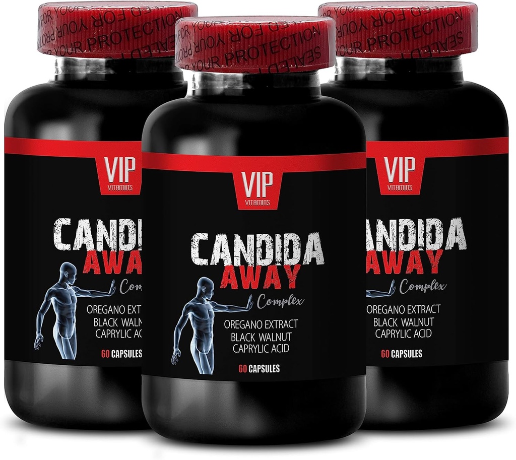 svart valnøttekstrakt, tarmflora kompleks standardprosess - CANDIDA AWAY COMPLEX - aloe vera blad ekstrakt, caprylsyre, immun booster, oregano olje kapsler organisk super styrke - 3 Bot 180 Caps