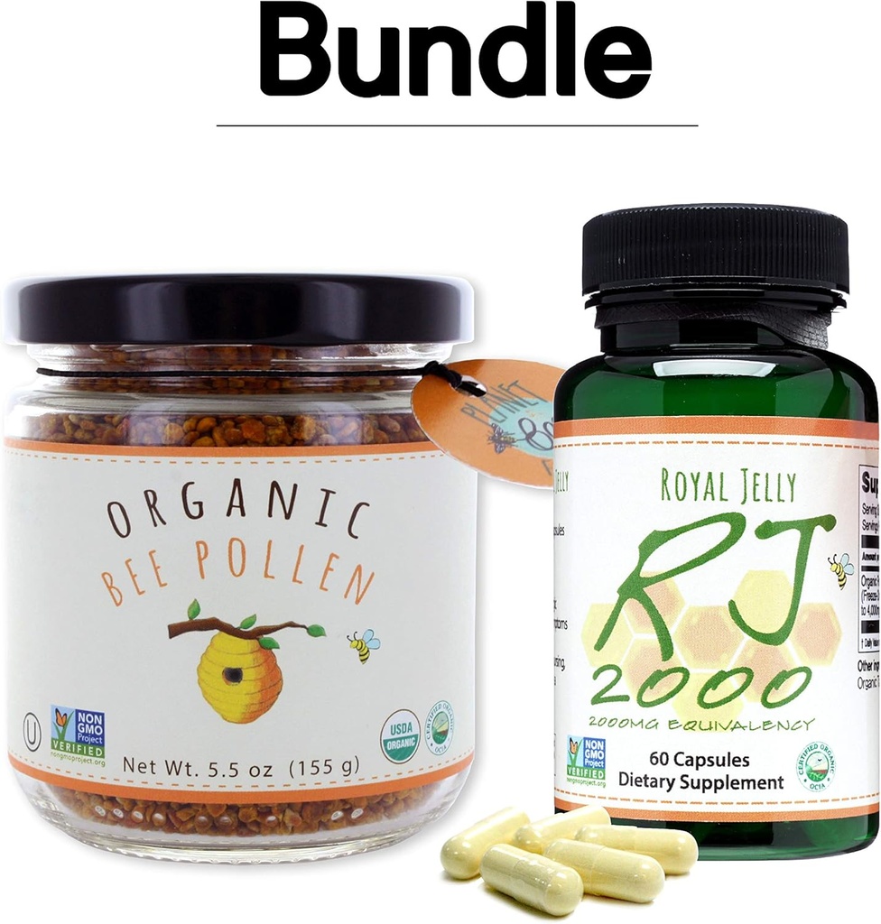 Greenbow Organic Bee Pollen - 100% USDA Certified Organic, Pure, Natural Bee Pollen - Supermat pakket med proteiner, vitaminer og mineraler - 155g Royal Jelly 2000mg 60 caps