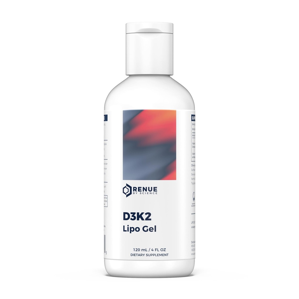 Renue By Science Vitamin D3 K2 Gel | Høy styrke Liposomal D3 K2 Supplement | 120ml Vitamin D K2 Gel - 2500IU vitamin D3 & 200mcg vitamin K2 per servering | Ikke-GMO & Allergen Gratis | Laget i USA