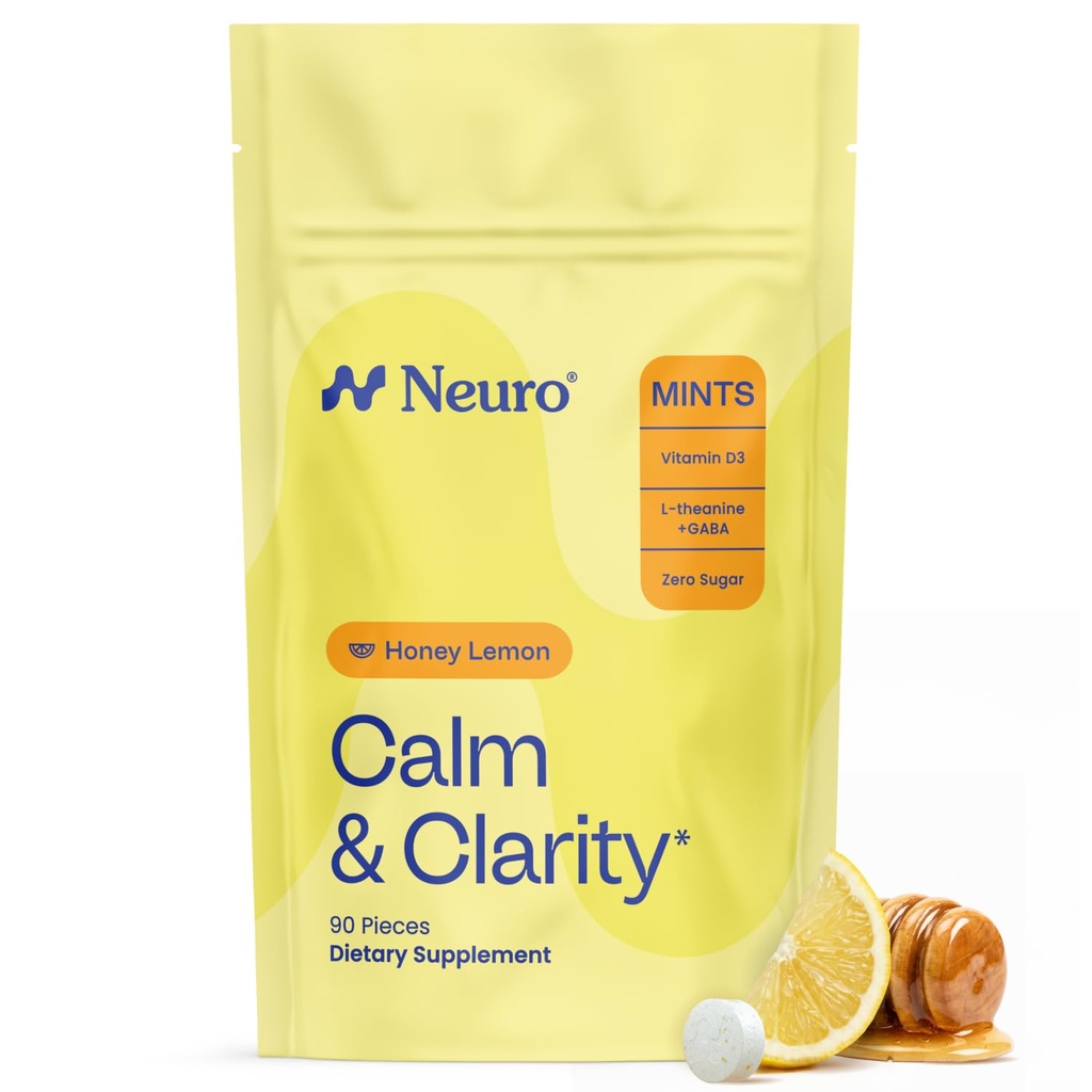 NeuroGum Calm & Clarity Mints (honey sitron, 90 stykker) | GABA + L-Theanine + vitamin D3 | Sugar Free Mood & Stress Relief Supplement