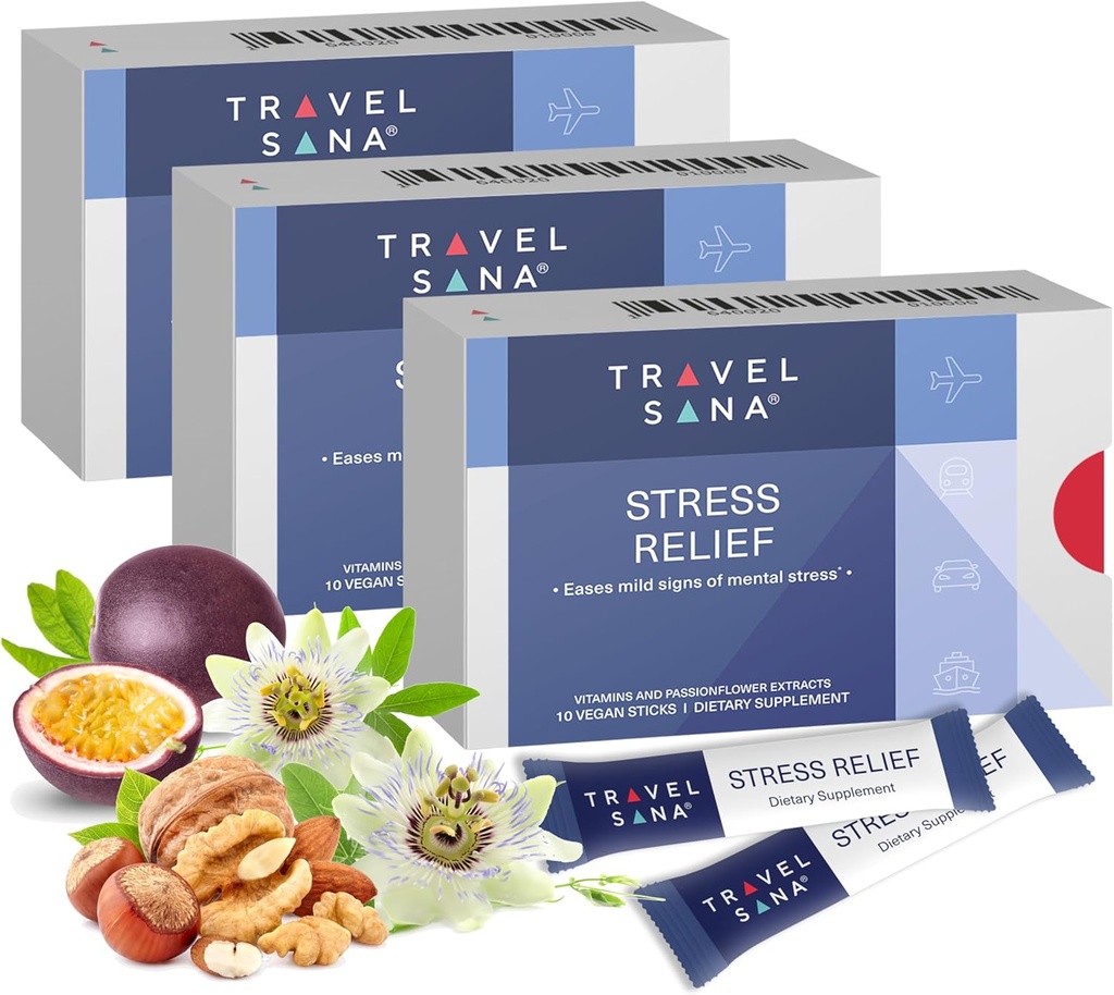 Stress relief |Passionsblomster 200mg |Vitamin B6 og B12 |Premium |Naturlig kosttilskudd |Relieves Stress mens du reiser |Fast-Acting | 10 Sticks (Pack of 3)