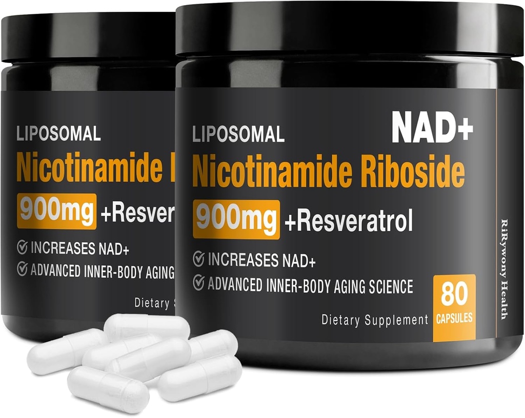 NAD Supplement - NAD+ med Nikotinamid Riboside (NR) og Resveratrol Quercetin 900mg ren organisk NAD Plus for cellular reparasjon sunn aldring hjernefunksjon (2 pakke)