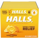 HALLS Cough og Throat Relief Honning Lemon Cough Drops, 20 Sticks 9 (180 Total Drops)