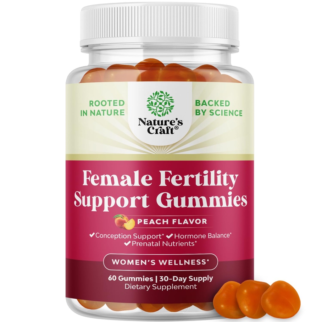 Fertilitet Gummier for kvinner som prøver å konceiv - Yummy Gummy Fertilitet Supplement for kvinner med Myo-Inositol Folic Acid & Vitex Chasteberry - Vegan Non-GMO & Glutenfri - Juicy Peach (30 serveringer)