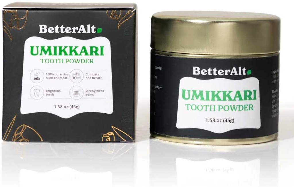 Bedre Alt Umikkari Charcoal pulver 45 g Laget med Rice Husk med Enamel Safe Formula | Styrker tenner og forhindrer dårlig puste | 100% naturlig og kjemisk gratis