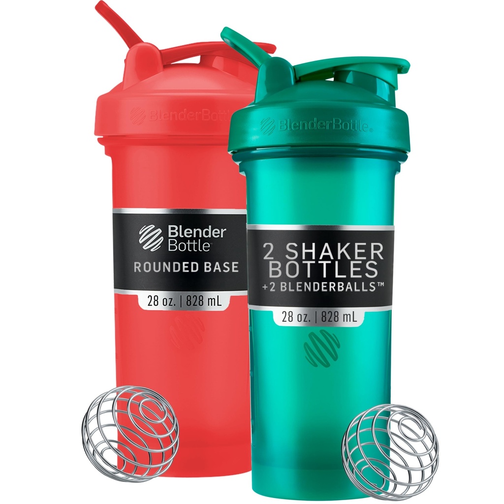 BlenderBottle Classic V2 Shaker flaske perfekt for proteinshake og pre trening, 28-Ounce (2 pakke), rød, grønn