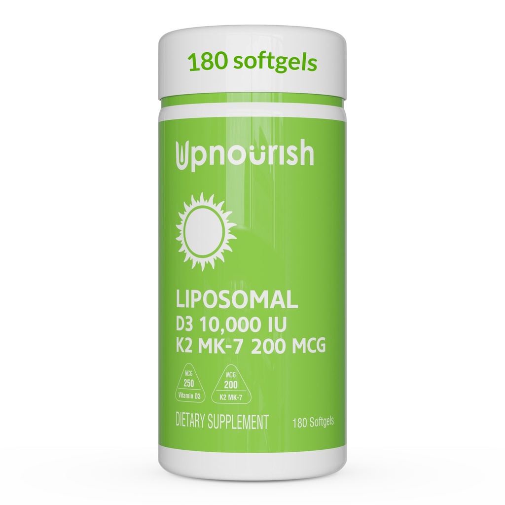 Nynorsk Liposomal D3 K2 Vitamin 10000 IU D3 og K2 MK-7 200mg - 180 vitamin D3 k2 (Vitamina D3 con K2) Mini Softgels - lett å svelge K2 D3 Vitamin