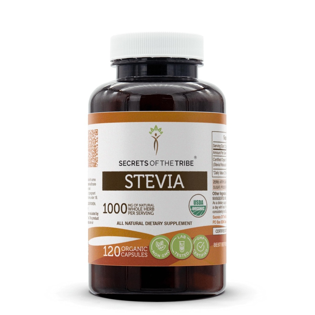 Stevia 120 Kapsler, 1000 mg, USDA Økologisk Stevia (Stevia Rebaudiana) Tørket leaf (120 Kapsler)