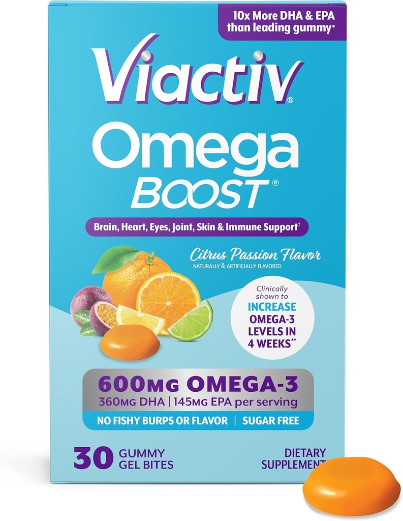 Viactiv Omega 3 Fish Oil Gummies. EPA DHA Supplement for hjerte helse og hjerne helse, 30 sukkerfri gummy vitaminer, 1pc servering