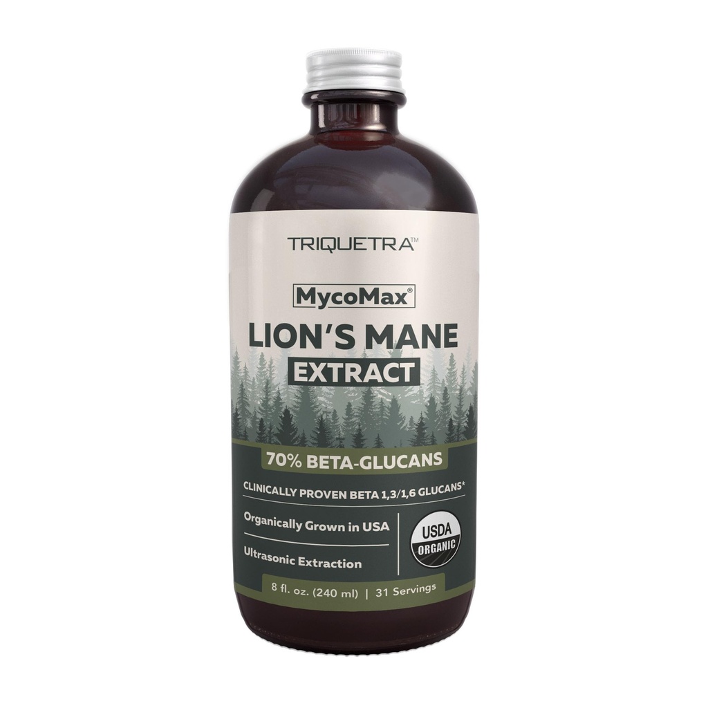 MycoMax Lions Mane Extract - 70% Beta Glucans, Max Potency Organic Lions Mane Supplement, USA Voksen + Ultralyd ekstraksjon - 500 mg per porsjon - Mental klarhet, fokus og minne - 8 oz.