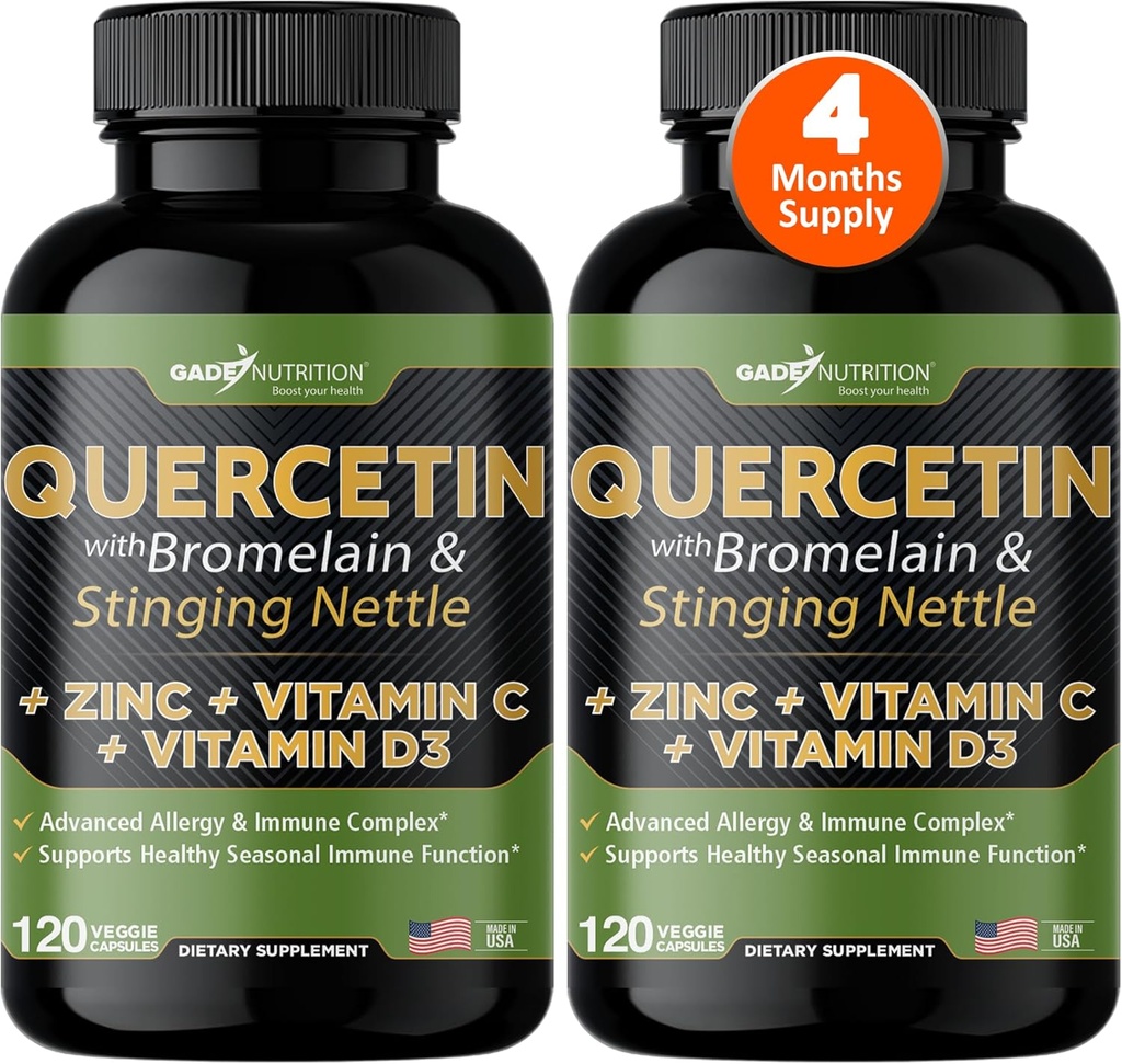Gade ernæring Quercetin med vitamin C og sink - Nettle Quercetin - Quercetin 500mg - Quercetin med Bromelain - Zinc Quercetin + vitamin D3-240 Veggie Caps - Non-GMO - 4 måneders forsyning