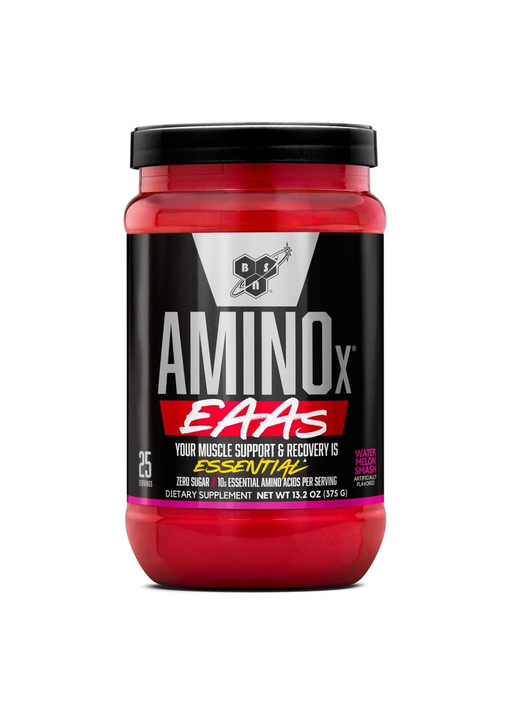 BSN Amino X EAAs, muskel utvinning og utholdenhet, 10g essensielle aminosyrer, 5g BCAA, null sukker, kaffe, vannmelon splash, 13,2oz, 25 serveringer