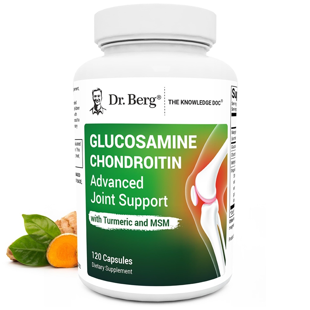 Dr. Berg Glukosamine Chondroitin MSM Turmeric & Boswellia - Avansert felles støtte Supplement med 1500 mg Glukosamin Sulfat - Inkluderer 120 kapsler