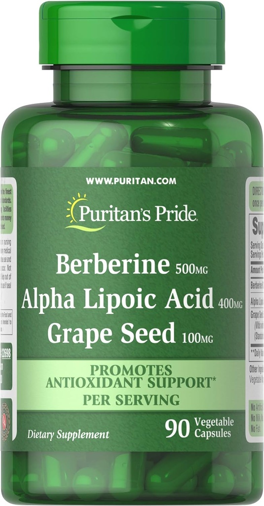 Puritans Pride Berberin, Alpha Lipoic Acid & Grapefrø, fremmer antioksidant støtte, 90 grønnsaker kapsler