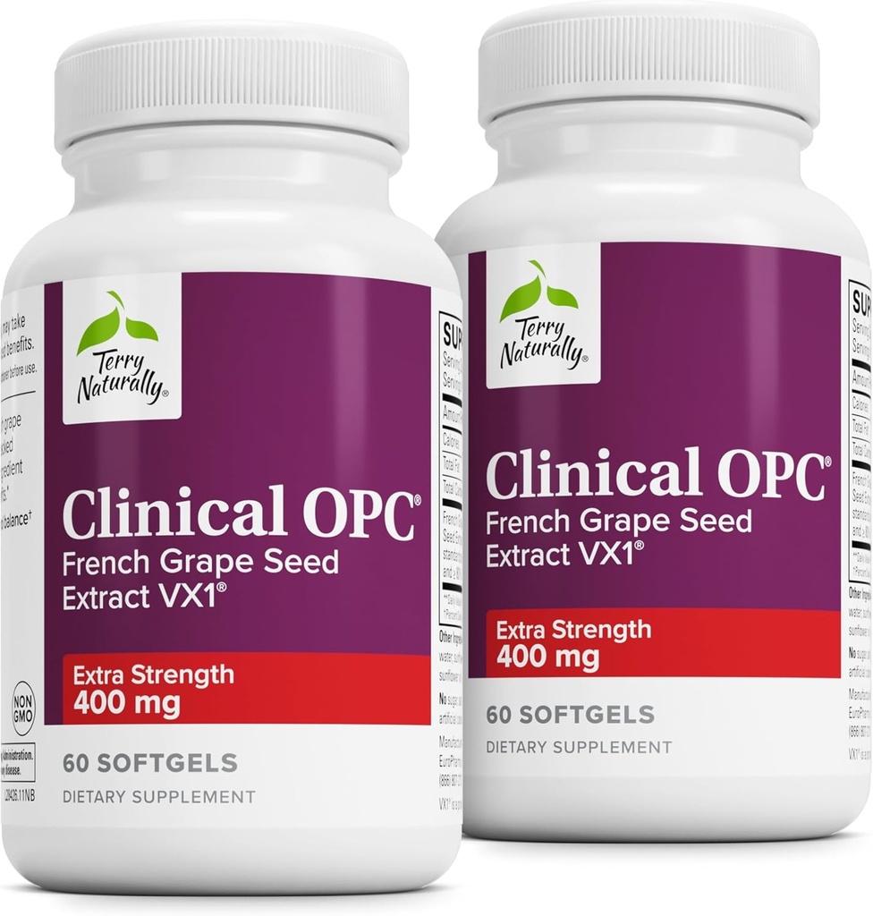 Terry Naturally klinisk OPC Extra styrke - Cardiovaskulær helse og fokus støtte - Supplement med Grape Seed Extract - Immune Support Supplement - 60 Softgels (Pack of 2)