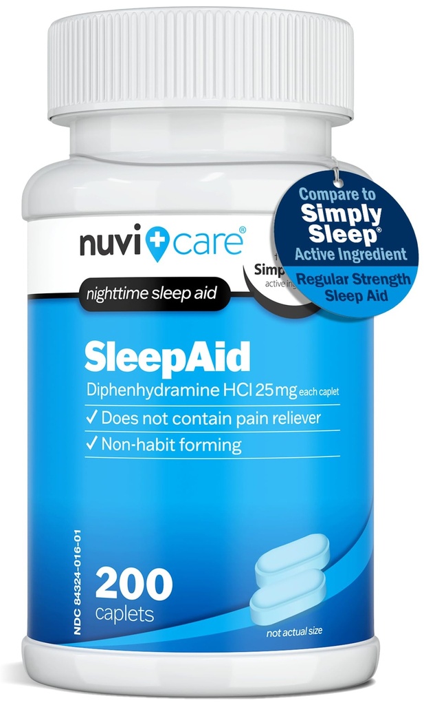 Natt søvnhjelp med diphenhydramin HCl 25 mg - ikke-habitdannende regelmessig styrke sovepiller for voksne - holder ikke smertefri - OTC søvnhjelp for voksne (200 kapler)
