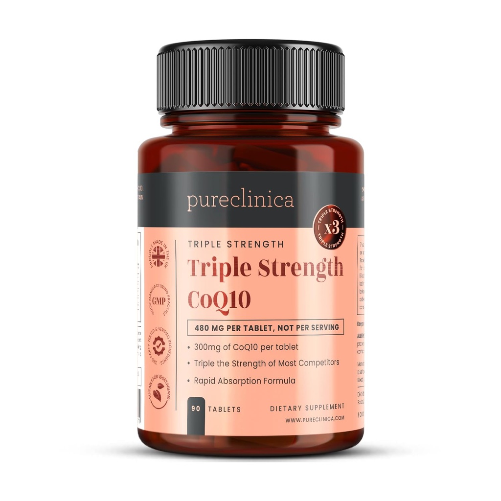 renclinica Fermentert CoQ10 300mg x 90 tabletter. Ikke GMO, USP Grade. med lagt til vitamin C og svart pepper ekstrakt for absorpsjon.