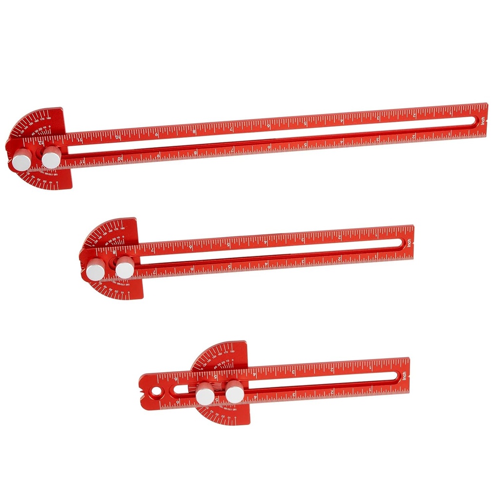 Trearbeidsleder, TOURACE 3Pcs Precision Pocket Hersker Metal Slide Rule Trearbeidsverktøy T Square Metrisk / tomme Bærbare herskere med Protractor vinkel Finder(6/8/12 tommer)