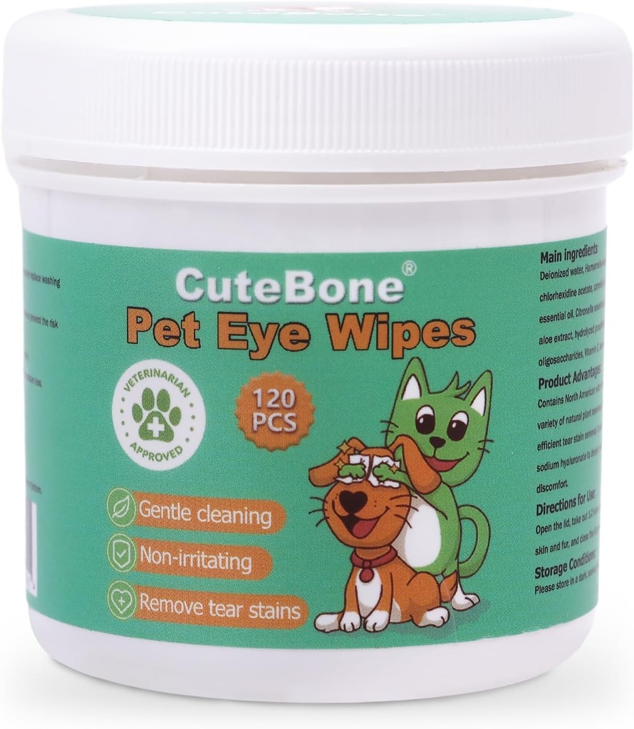 SøtBone Pet Eye Wipes 120 Count - Gentle and Soothing Eye Cleaning Tørker for hunder og katter, fjerner dirt, Tear Stains og Debras, forhindrer øyeinfeksjoner, naturlige ingredienser, trygt og enkelt å bruke