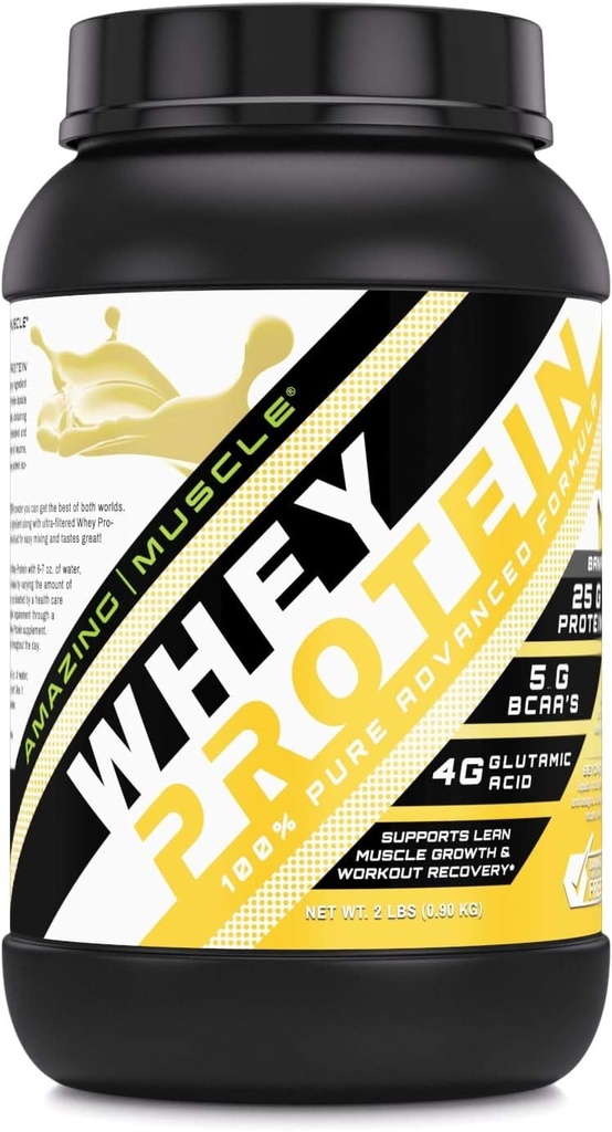 Amazing Muskel 100% Whey Protein pulver *Avansert formel med Whey Protein Isolate sammen med ultrafiltrert Whey Protein Koncentrate (Banana, 2 Lb)