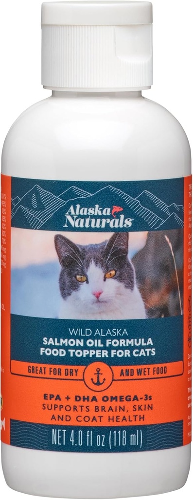 Alaska Naturals – Wild Alaska Salmon Oil Formula Cat Food Topper – EPA og DHA Omega-3 - Supplement for katter sunn hud, skinnende Coat – laget i USA – 4 oz flaske