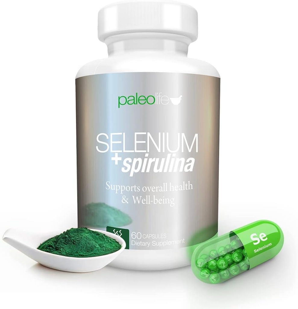 Økt konsentrasjon, minne og energi med Premium Selen + Spirulina - Premium Antioksidant Supplement for hjernefunksjon - 60 dagers forsyning (60 kapsler) - (1-Pack)