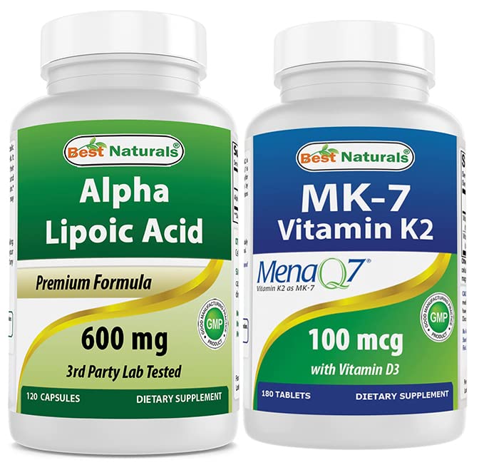 Best Naturals Alpha Lipoic Acid 600 mg & vitamin K2 (MK7) med D3