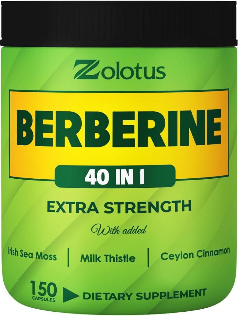 Zolotus Berberine Supplement 40 i 1, med sjømoss, kanel, melketittle, Apple Cider Vinegar, Quercetin for digestion, immunsystem og hjerte helse