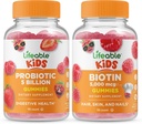 Livlig Probiotika 5 milliarder barn + Biotin Kids, Gummies Bundle - Great Tasting, Vitamin Supplement, Glutenfri, GMO Gratis, Chewable Gummy