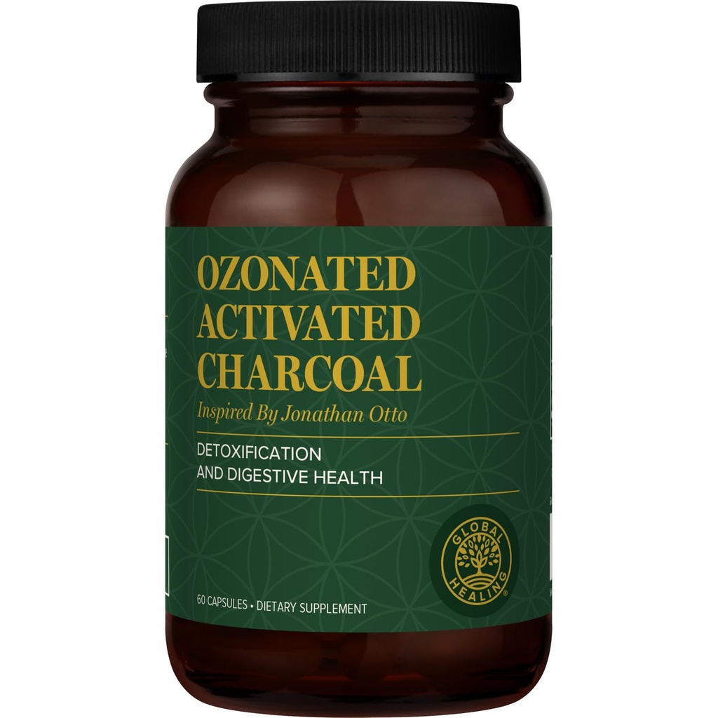 Global Healing Center - Ozonated Aktivert Charcoal pulver - Avansert Digestiv Detox som Adsorbs Interne Uønskede forbindelser - Hjelper Avlede Avslappende Avslappende Avslappende Gas Discomfort - 60 Aktiverte Charcoal piller