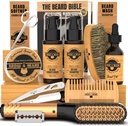 Beard Straightener Grooming Kit for menn, Skjeggvekstsett, Vaske, børste og Comb, Uscented vekstolje, Alle naturlige Chanel Balm, Betingelse, Razor & Scissors, Great Gave Idea for menn (Bamboo)