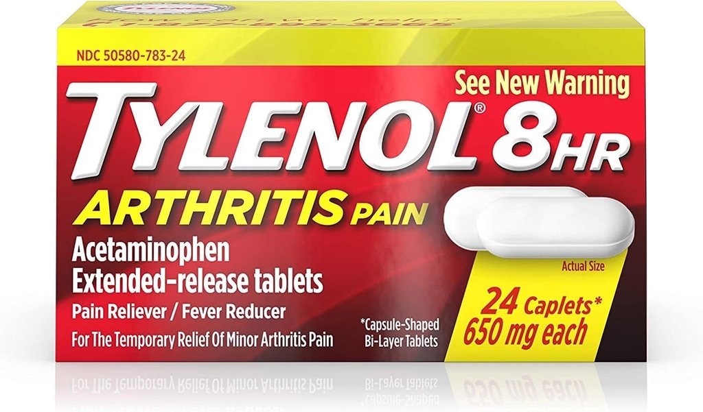 Tylenol 8 timers ledgikt smertelindring - Acetominophen Extended-eagonomiske tabletter, smertefri / feberreduser, 24 kapler, 650 milligram hver (2-pack)
