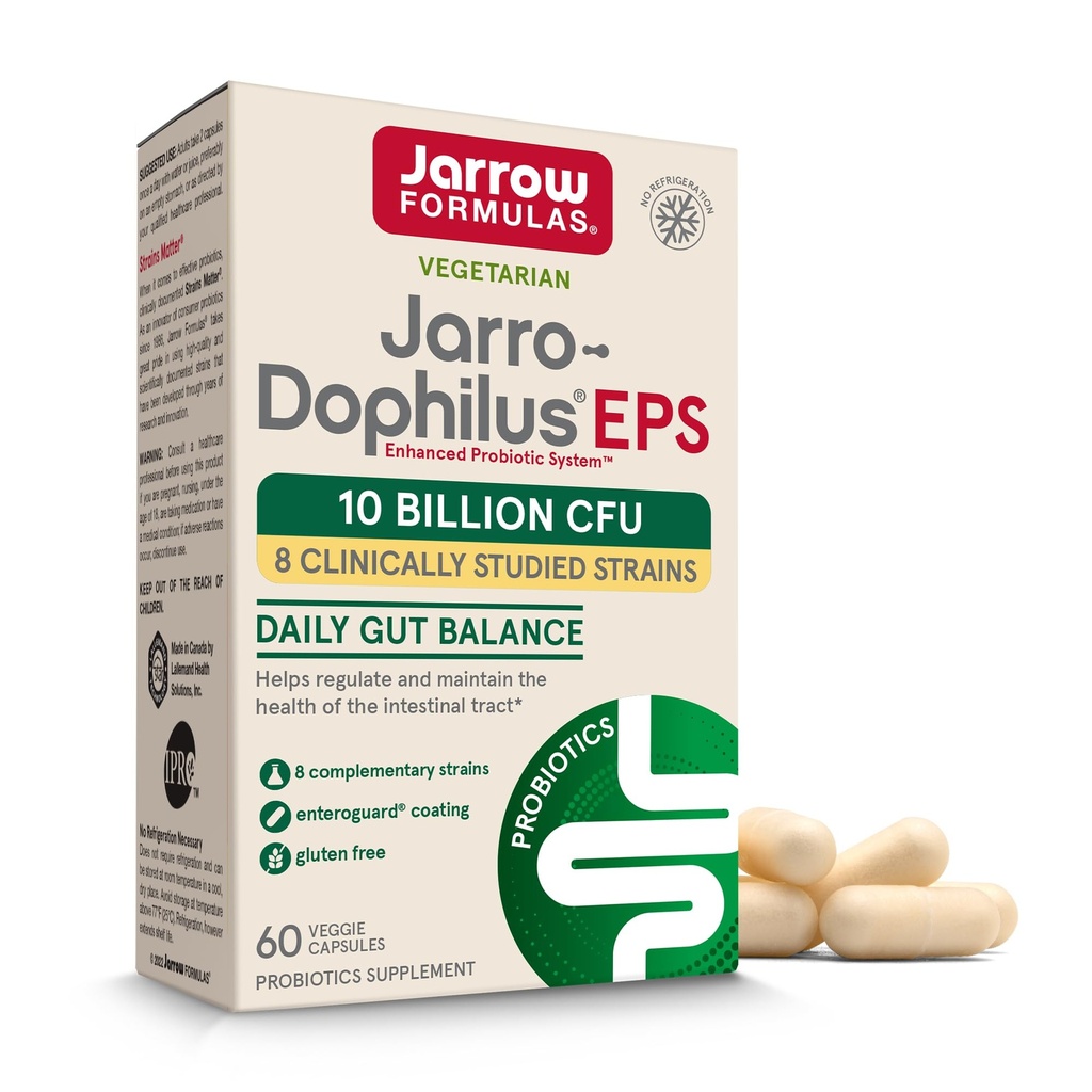 Jarrow Formler Jarro Dophilus Probiotika 10 milliarder CFU - Probiotiske Supplement Kapsler for Digestive Helse og Gut Helse for kvinner og menn, 60 Veggie Kapsler, opp til 30 dager, Holdestabil