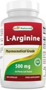 Beste Naturals L-Arginine 500mg 250 kapsler - Farmasøytisk Grade L Arginine supplement fremmer nitrogenoksid syntese