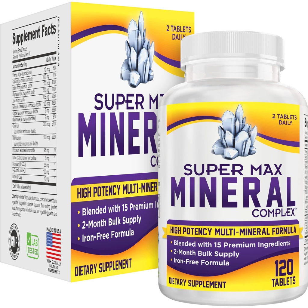 2-måneders multimineralt kosttilskudd (Iron Gratis) Naturlige multimineraler | Høy-Potens Multi Mineral Supplement (15-i-1) Blandet Minerals Formula | Mineral kompleks | 60-dagers bulkforsyning | 120 tabletter
