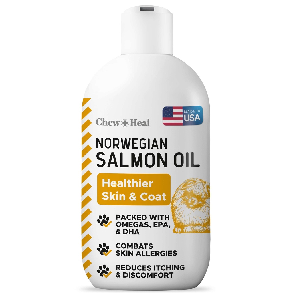 Salmonolje for hunder - Premium fiskeolje for hud og coat helse - Omega 3 Supplement - Støtter kløende hud - 8 oz væske - Norsk Hunde lakseolje - essensiell hundetilskudd